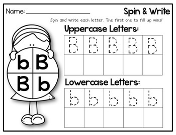 alphabet tracing spin and write letters by miss kindergarten love