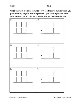 Spinner Double Digit Addition by Laura Lynn Cassidy | TPT