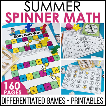 Preview of Spinner Math Centers, Games and Printables - June - Summer
