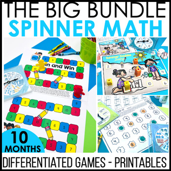 Preview of Spinner Math Fun - Kindergarten - Year Long Bundle - Numbers, Addition and More