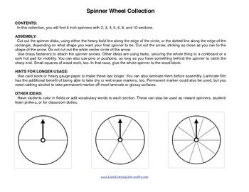 Preview of Spinners Set with 2,3,4,5,6,8, or 10 -Make your own games, student pickers, more