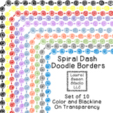 Spiral Dash Doodle Borders Clip Art PNG Blackline Included