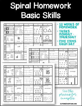 Preview of Homework or Classwork – Basic Skills for Special Education, Pre-K or Autism