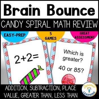 Preview of Math Spiral Review Game and Math Task Cards with Candy Theme