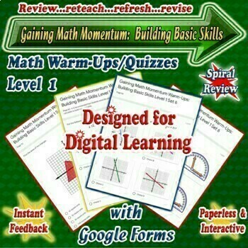 Preview of Spiral Math Review Bell Ringers GOOGLE FORMS Warm-Ups/Quizzes - Level 1 Set 6