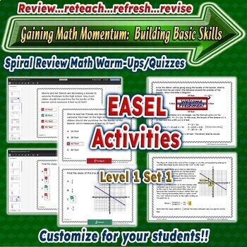 Preview of Spiral Math Review EASEL Warm-Ups/Quizzes - Mixed Topics - Level 1 Set 1