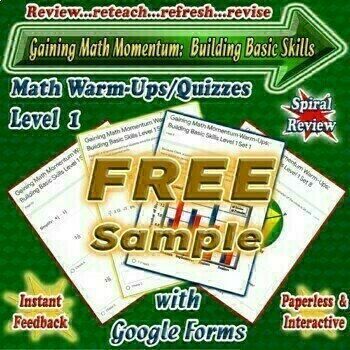 Preview of Spiral Math Review GOOGLE FORMS Warm-Ups/Quizzes - Level 1 Bell Ringers - FREE!!