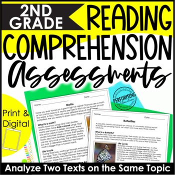 Preview of Spiral Reading Review Assessments | ELA Test Prep | Analyze Two Texts | 2nd