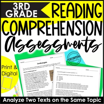 Preview of Spiral Reading Review Assessments | ELA Test Prep | Analyze Two Texts | 3rd