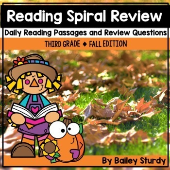 Preview of 3rd Grade Spiral Review Reading Comprehension | Fall Edition
