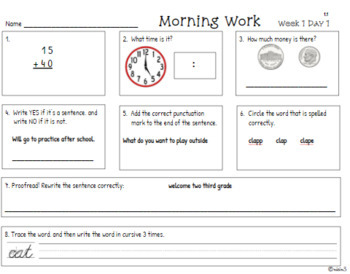 Preview of Spiral Review Morning Work Unit 1