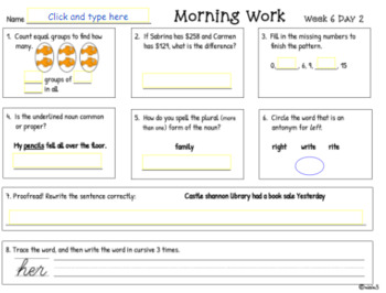 Preview of Spiral Review Morning Work Unit 2 *VIRTUAL*