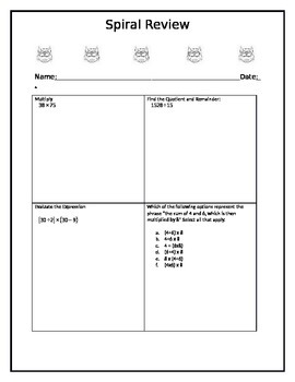 Preview of Editable Spiral Review Template/Order of Operations Review for Smarter Balance