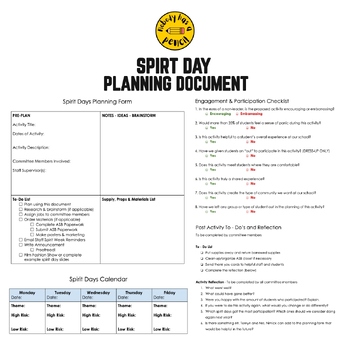 Preview of Spirit Days Planning Form