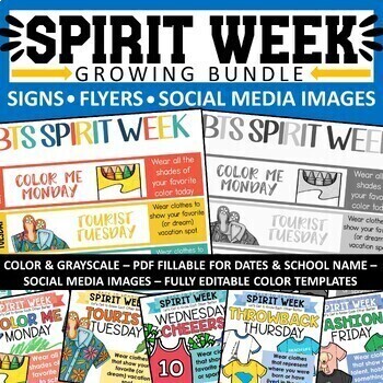 Preview of Spirit Days Spirit Weeks Growing Bundle