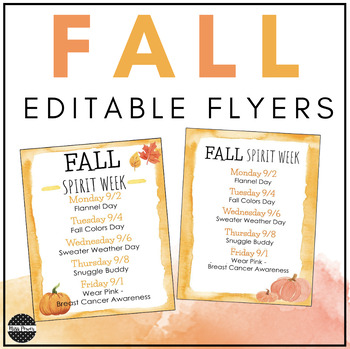 Preview of Spirit Week Editable  | Editable Flyer | Fall | Thanksgiving | November