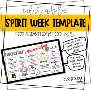 Spirit Weeks Template Editable By Jessicology Teaches Tpt