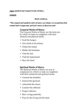 Preview of Spiritual and Corporal Works of Mercy