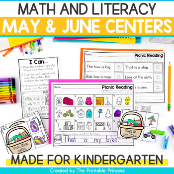 Preview of Summer Centers for Kindergarten Literacy and Math Activities