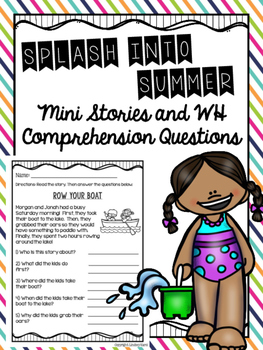Preview of Splash into Summer Mini Stories and WH Comprehension Questions