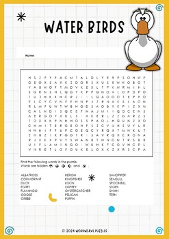 Preview of Splashing Fun Water Birds Worksheet Activity: Word Search Puzzle