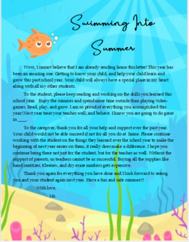 Preview of Splashing Into Summer goodbye letter