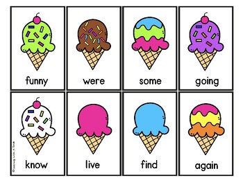 SPLAT Game KINDERGARTEN Ice Cream Theme HIGH FREQUENCY SIGHT WORDS