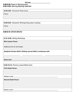 Preview of Split Class Daily Routine Schedule (editable)
