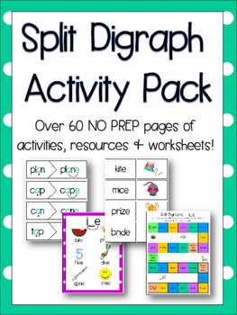 Preview of Split Digraphs / Magic e Pack - Over 60 NO PREP Pages of Resources! Phonics!