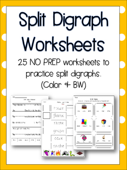 Preview of Split Digraphs / Magic e Worksheets - Language Resources - 25 NO PREP pages!