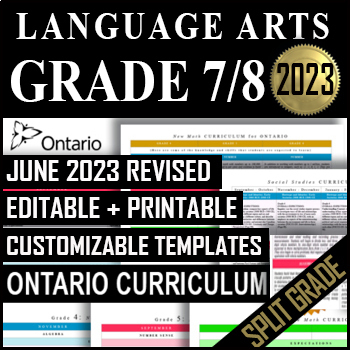 Preview of Split Grade 7/8 Language Arts Bundle 2023 | Ontario Long Range Plans Editable!