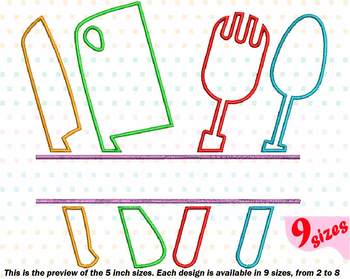 Preview of Split Kitchen Embroidery Design Cooking Chef Utensils knife Baking Tools 183b