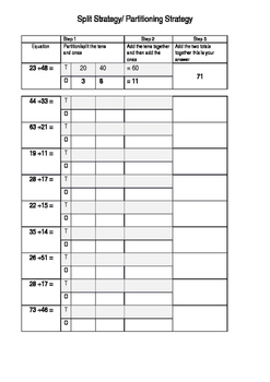 split partition strategy for beginners 2 digit worksheet by clever cookie