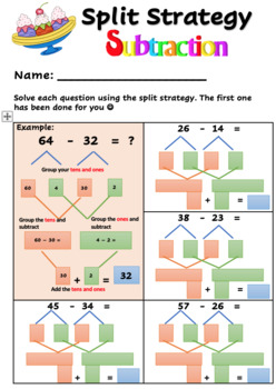 split strategy subtraction worksheets teaching resources tpt