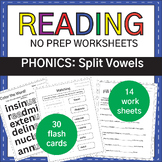 Split vowels: NO PREP phonics worksheets and flashcards