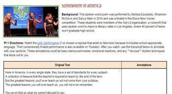 Preview of Spoken word poetry analysis- "Somewhere in America"