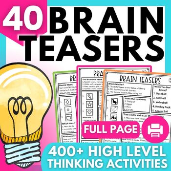 Preview of Brain Teasers for Higher Level Thinking Early Finisher Enrichment Activities