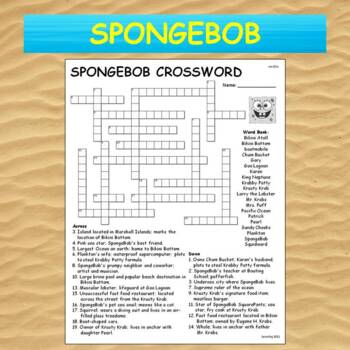 SpongeBob SquarePants Crossword by Cosmo Jack s Technology Resources