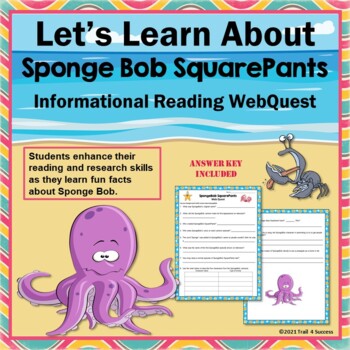 Preview of Sponge Bob Trivia Internet Scavenger Hunt Webquest Reading Research Worksheets