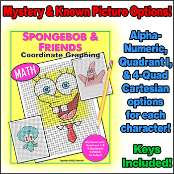 Preview of Spongebob & Friends Coordinate Graph Mystery Pictures! Ordered Pairs Graphing!