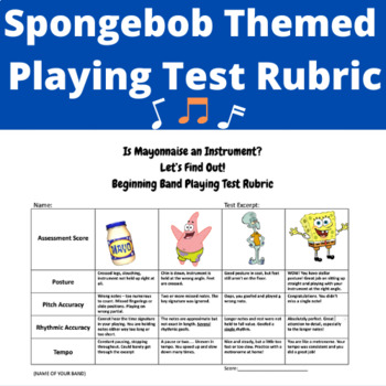 Preview of Spongebob Themed Playing Test Rubric