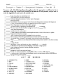 Sponges and Cnidarians - High School Zoology - Matching Worksheet - Form 4
