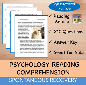 Preview of Spontaneous Recovery - Psychology Reading Passage - 100% EDITABLE