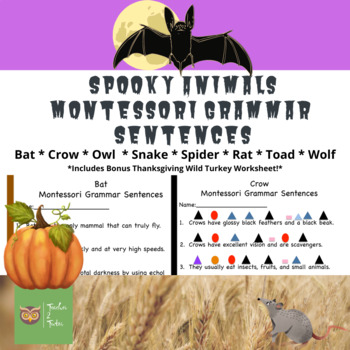 Preview of Spooky Animals Montessori Grammar