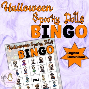 Preview of Spooky Doll Bingo Game Activities 5x5 Bingo Cards Bundle