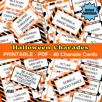 Preview of Spooky Halloween Charades Game, 40 Fun Prompts, Printable Party Game