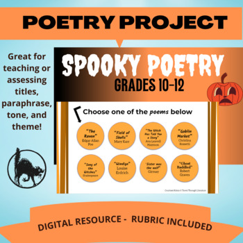 Preview of Spooky Halloween Poetry Digital Choice Board - grades 10/12