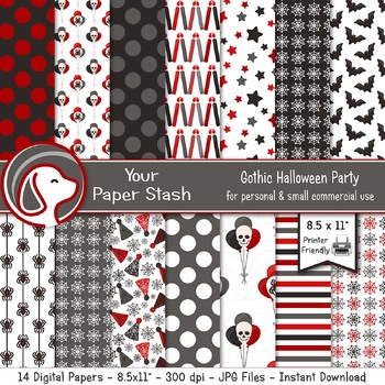 Spooky Halloween Red Black Gothic Birthday Digital Scrapbook Paper 8.5x11