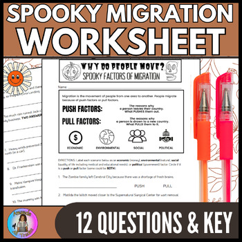 Preview of Spooky Halloween Why Do People Move? Push Pull Factors of Migration Worksheet 