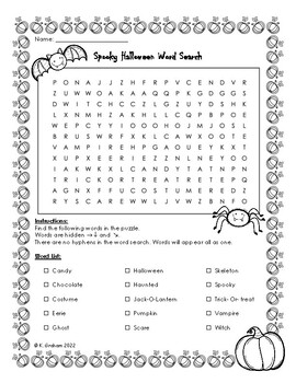 Spooky Halloween Word Search by Kristina Graham | TPT